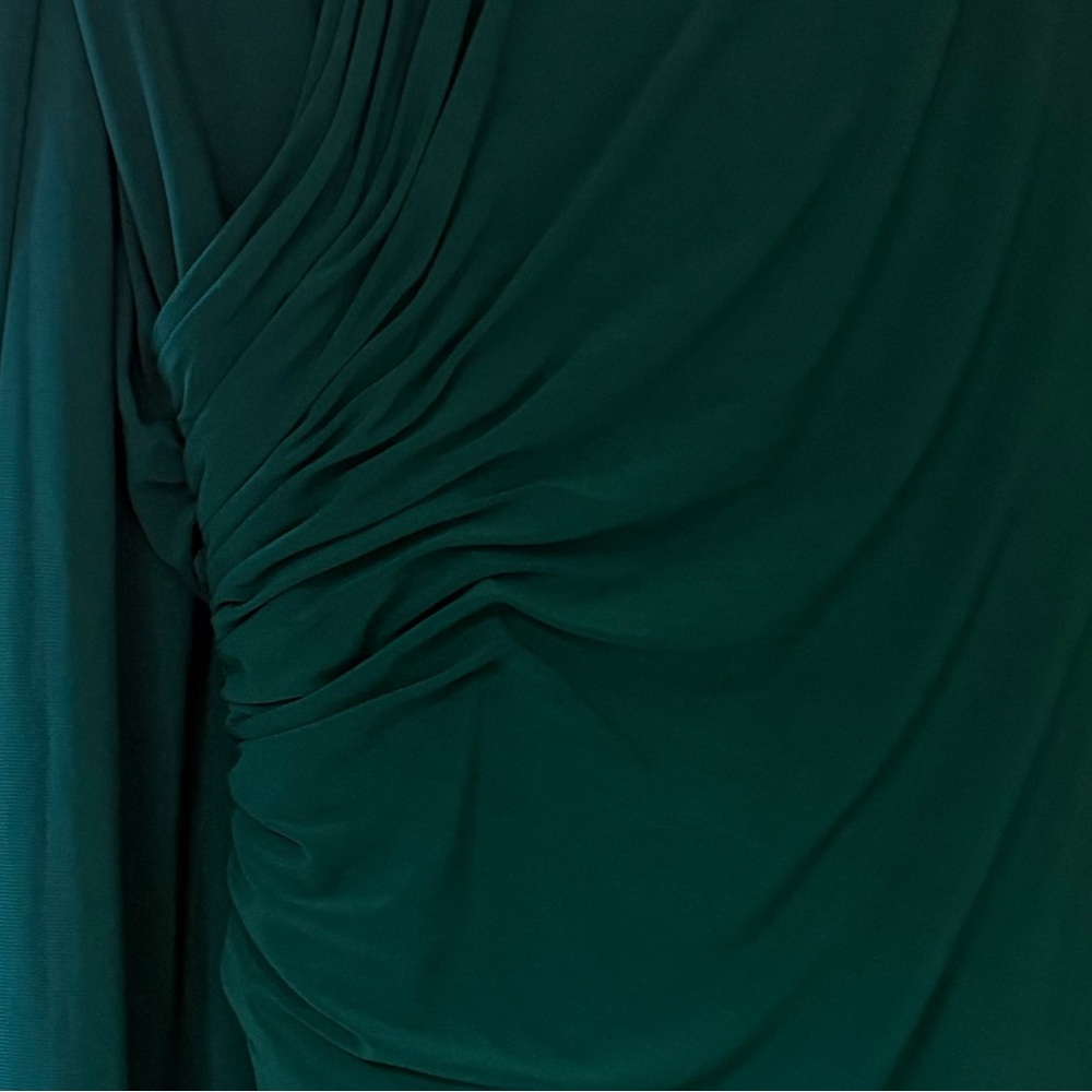Ieena for Mac Duggal  Green Ruched Jersey Drop Shoulder Foldover Gown - Picture 7 of 9